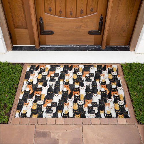 Black White Orange Cats Doormat