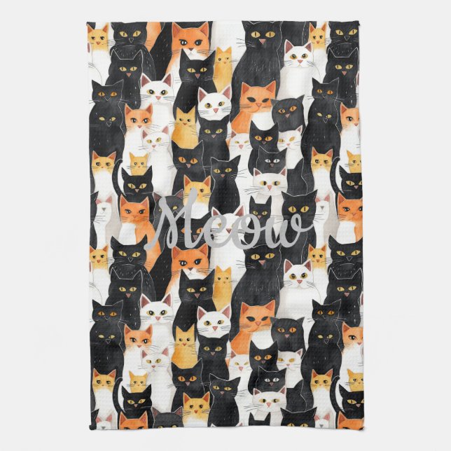 Black White Orange Cats Kitchen Towel (Vertical)