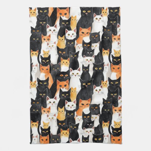 Black White Orange Cats Kitchen Towel