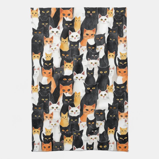 Black White Orange Cats Kitchen Towel (Vertical)