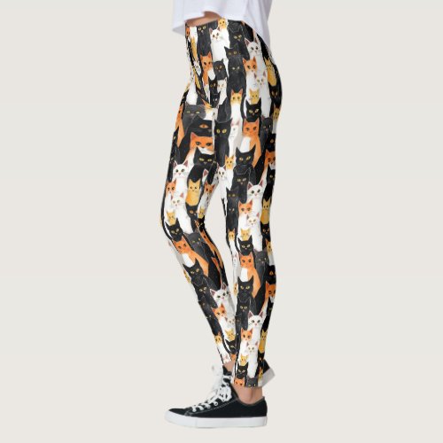 Black White Orange Cats Leggings