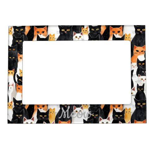 Black White Orange Cats Magnetic Frame