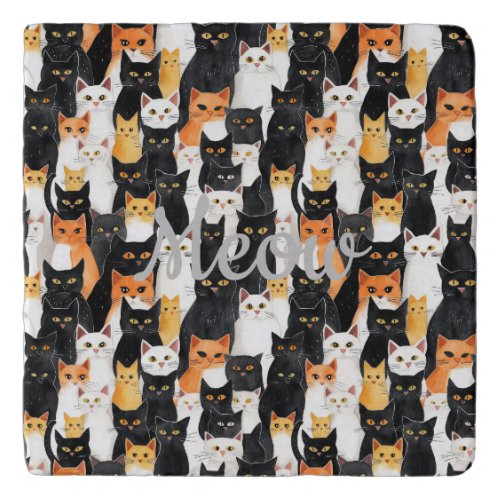 Black White Orange Cats Trivet