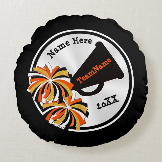 BLACK, WHITE, ORANGE, Custom Cheerleading Pillow (Front)