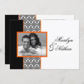 Black White Orange Damask Photo Wedding Invite (Front/Back)