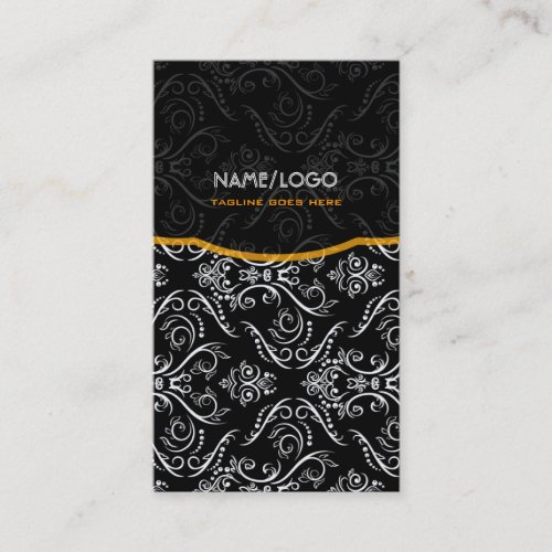 Black White Orange Fine Line Shading Pattern Business Cards