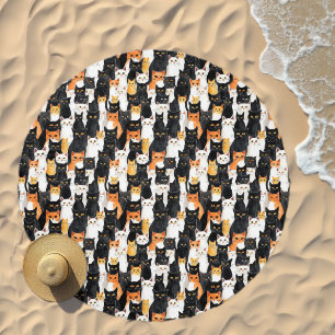 Black White Orange Kitty Cats Beach Towel