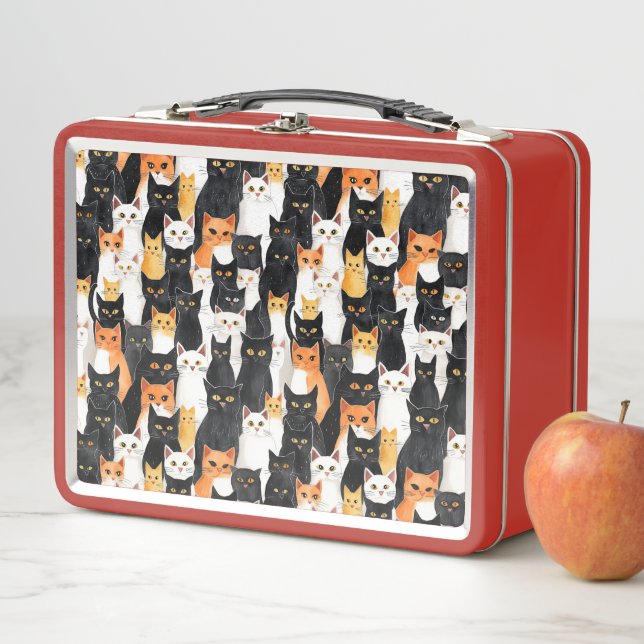 Black White Orange Kitty Cats Metal Lunch Box (In Situ)