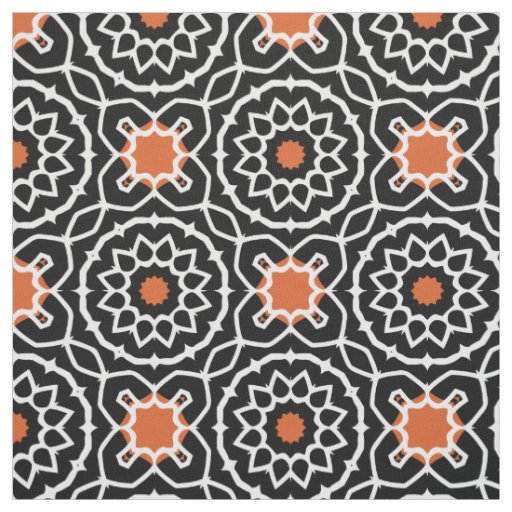 Black White Orange Moroccan Geometric Pattern Fabric