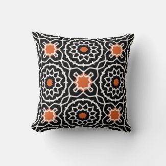 Black White Orange Moroccan Geometric Pattern Throw Pillow