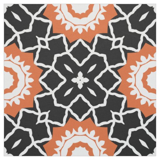 Black White Orange Mosaic Moroccan Geometric Fabric