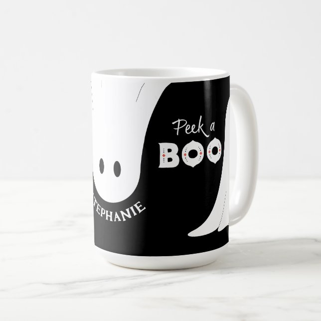 Black White Orange Peek a Boo  Ghosts Halloween Coffee Mug (Front Right)