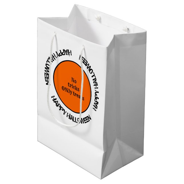 Black White Orange Typography Happy Halloween Medium Gift Bag (Front Angled)