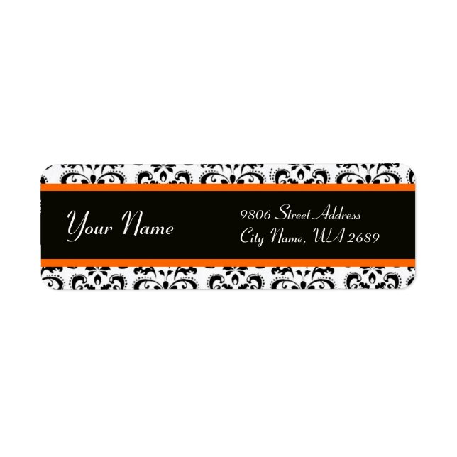 BLACK WHITE ORANGE YELLOW DAMASK LABEL (Front)