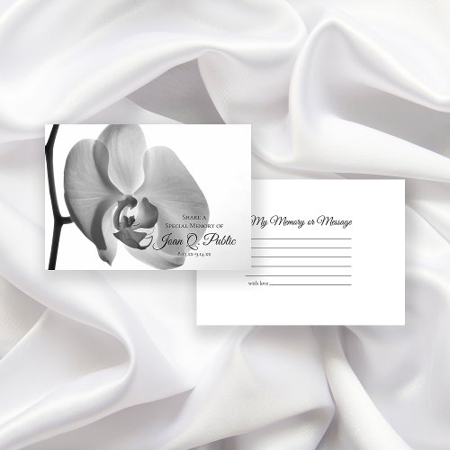 Black White Orchid Flower Share a Memory Funeral  Note Card