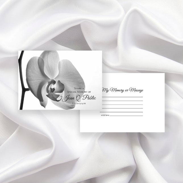 Black White Orchid Flower Share a Memory Funeral  Note Card (Creator Uploaded)