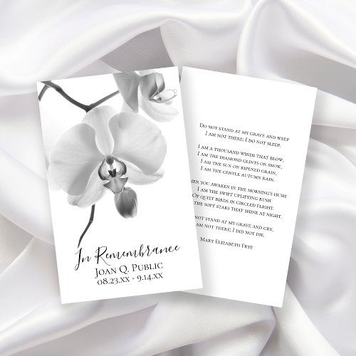 Black White Orchid on Stem Funeral Memorial Prayer Business Card