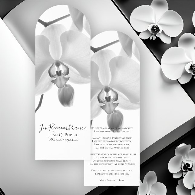 Black & White Orchid on Stem Funeral Prayer Card Bookmarks (Creator Uploaded)