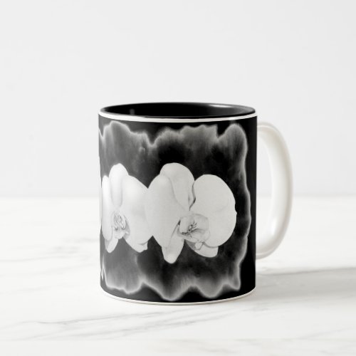 Black White Orchid painting trippy floral  Two_Tone Coffee Mug