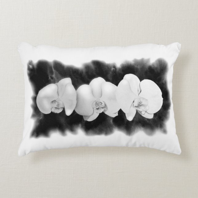 Black White Orchid painting tropical floral   Accent Pillow (Front)
