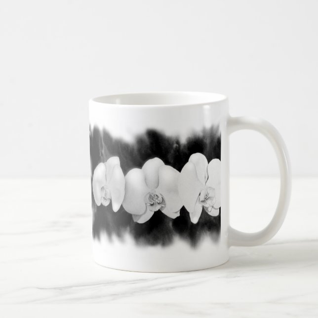 Black White Orchid painting tropical floral   Coffee Mug (Right)