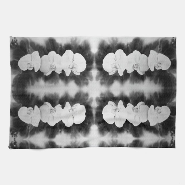 Black White Orchid painting tropical floral   Kitchen Towel (Horizontal)