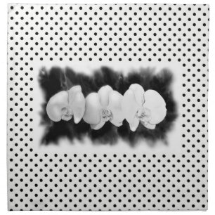 Black White Orchid painting tropical floral Napkin