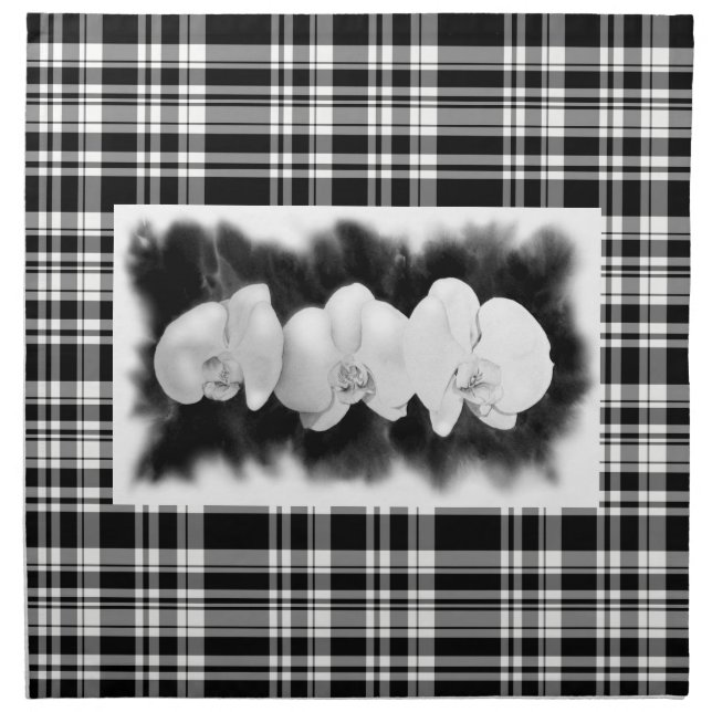 Black White Orchid painting tropical floral   Napkin (Front)