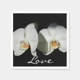 Black White Orchid painting tropical floral Napkins