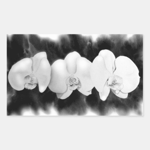 Black White Orchid painting tropical floral   Rectangular Sticker