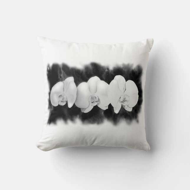 Black White Orchid painting tropical floral   Throw Pillow (Front)