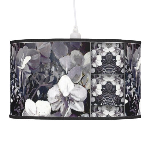 Black White Orchid Stripes Hanging Lamp (Left)
