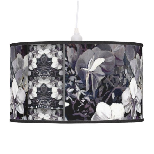 Black White Orchid Stripes Hanging Lamp (Right)