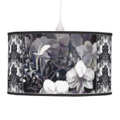 Black White Orchid Stripes Hanging Lamp (Front)