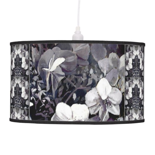 Black White Orchid Stripes Hanging Lamp (Front)