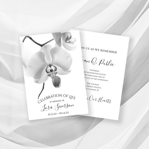 Black White Orchids on Stem Celebration of Life Invitation
