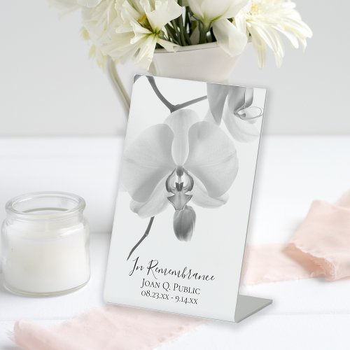 Black White Orchids on Stem Celebration of Life Pedestal Sign