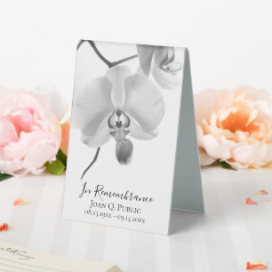 Black White Orchids on Stem Celebration of Life Table Tent