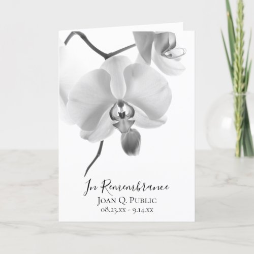 Black White Orchids on Stem Funeral Service Folded Program