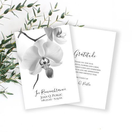 Black White Orchids on Stem Funeral Sympathy Thank You Card