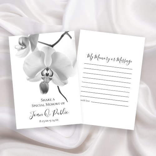 Black White Orchids on Stem Share Memory Funeral  Note Card