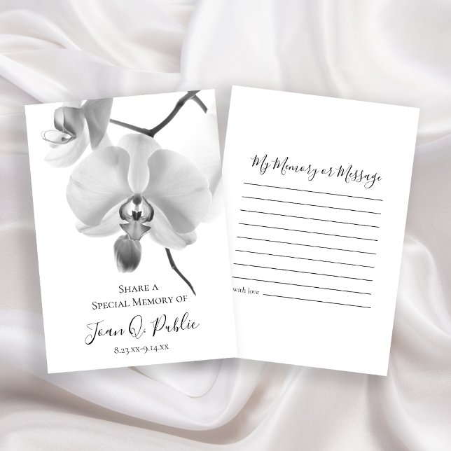 Black White Orchids on Stem Share Memory Funeral  Note Card (Creator Uploaded)