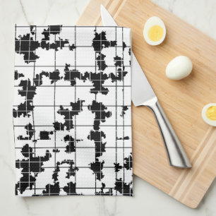 Black White Organic Abstract Art Design  Kitchen Towel