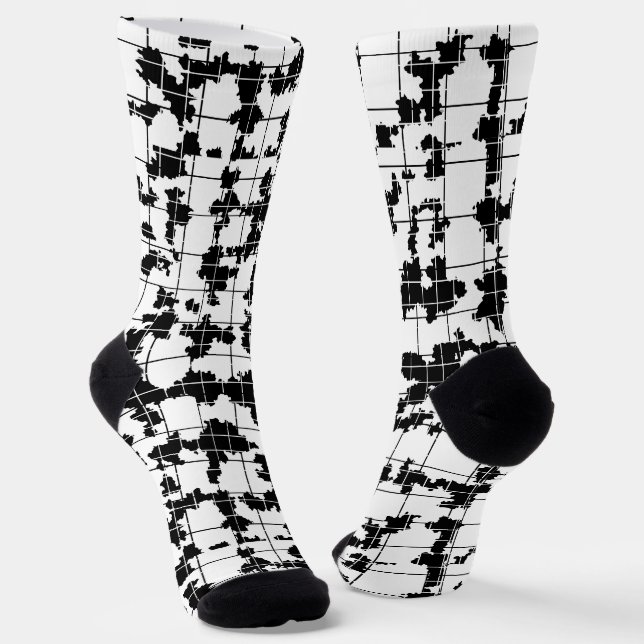 Black White Organic Abstract Art Design  Socks (Angled)