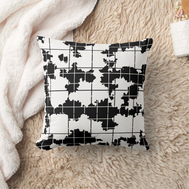 Black White Organic Abstract Art Design  Throw Pillow (Blanket)