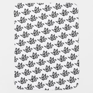 Black & White Origami Paper Crane Linocut Baby Blanket