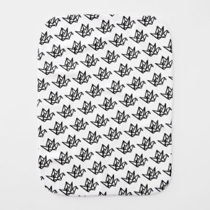 Black & White Origami Paper Crane Linocut Baby Burp Cloth