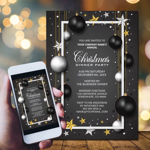 Black White Ornament Corporate Christmas Party Invitation