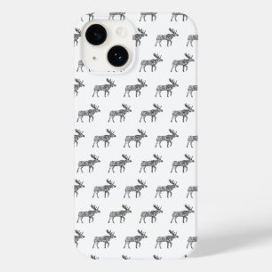 Black & White Ornamental Walking Moose Silhouette Case-Mate iPhone 14 Case