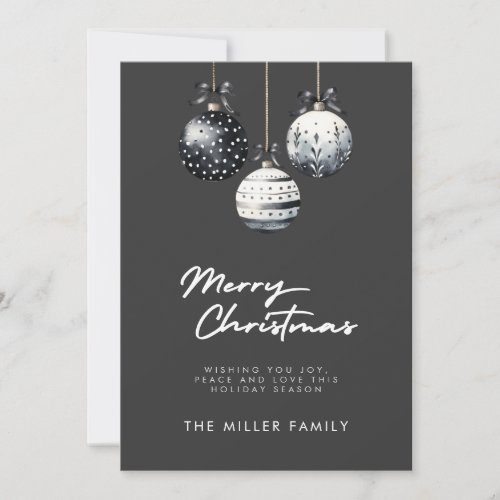 Black White Ornaments Minimalist Christmas Card